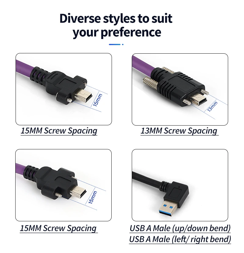 USB 2.0 to Mini USB High-Flexible Drag Chain Shielded Cable with Locking Screw, Industrial Camera Data Cable
