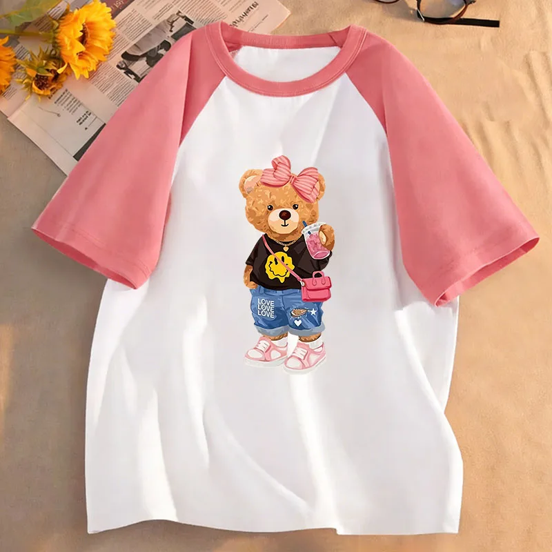 Grafisches Y2k Hip-Hop Bären Lustiges T-Shirt für Kinder Kurzarm-Shirt für Jungen und Mädchen Sommer Frühling Lässiges Oberteil