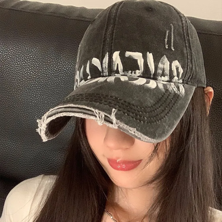 Gorra de béisbol gris de verano con alfabeto Retro, gorra con visera para mujer, sombrero informal versátil de ala ancha