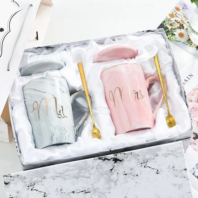

European Sle Cerc Mugs Creative Coffee Cups Set Wedding Gifts Couple Print Logo Marble Pattern Design MestercoYE003