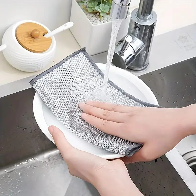 Reusable Double-Sided Steel Wool Scrubber Non-Scratch Metal Scouring Pad for Home Restaurant Kitchen Cleaning
