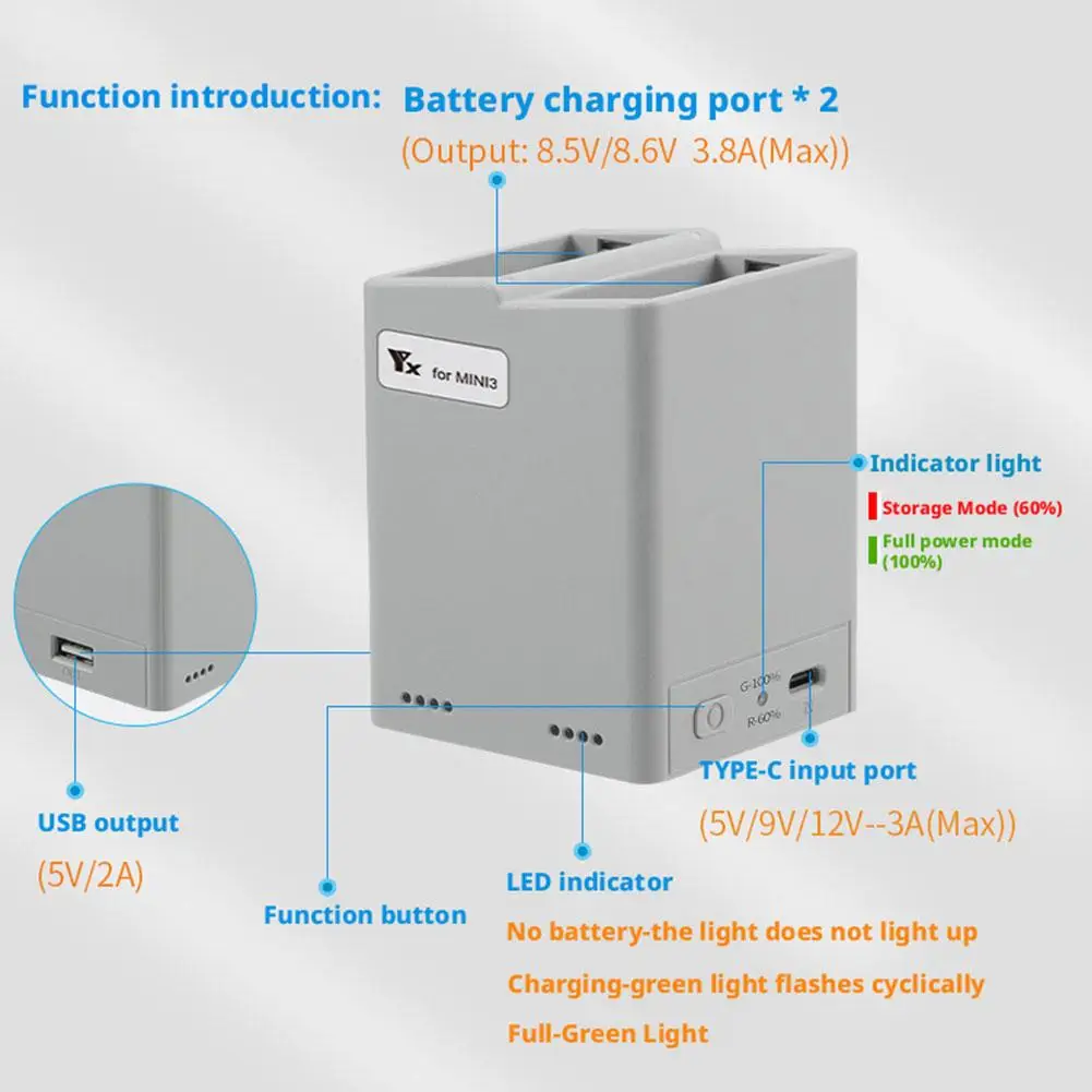 Two-way Digital Display Charging Hub Battery Intelligent Charger for DJI Mini 4 Pro/Mini 3 Pro Charging Butler Power Bank Drone