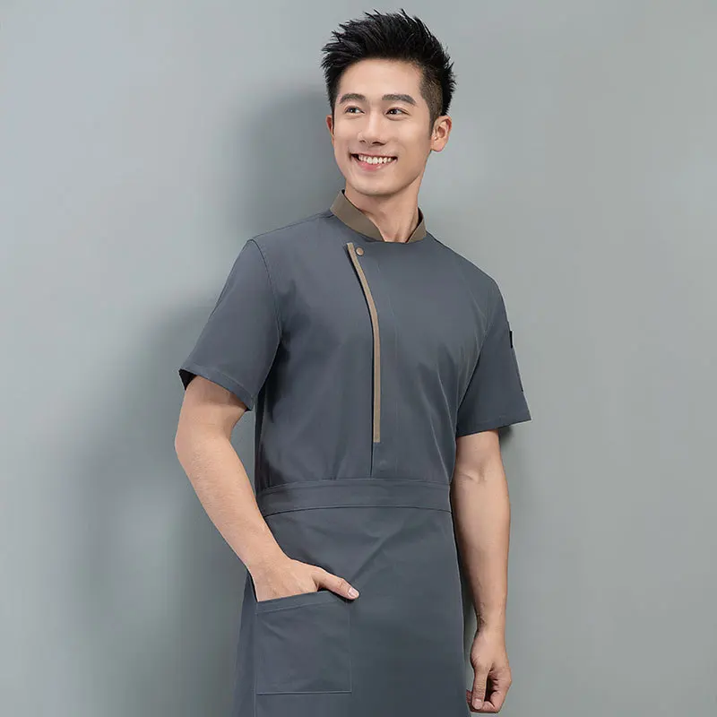 シェフジャケット半袖男性通気性シェフシャツキッチンジャケットプロの料理人ウェイター制服