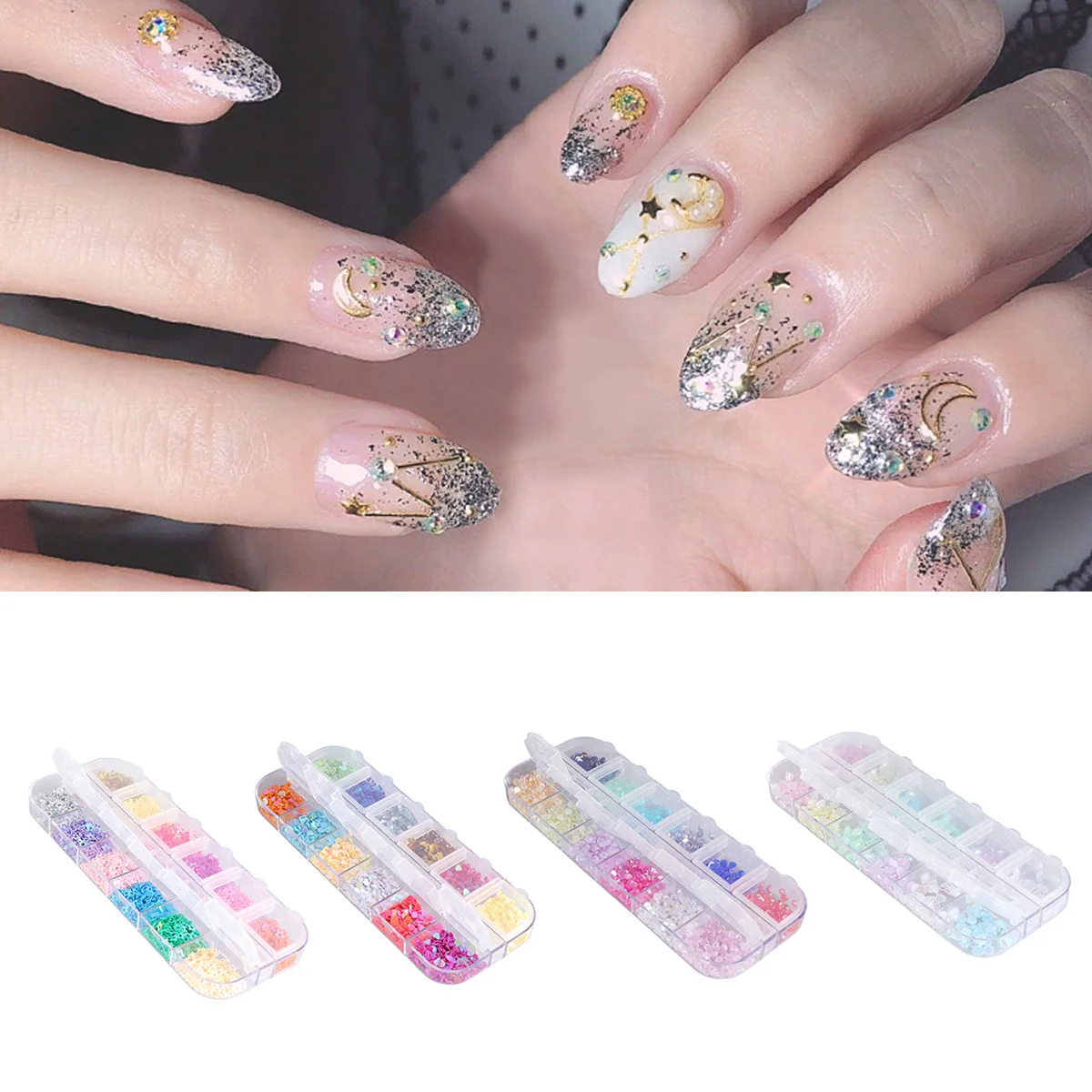 12 فتحة ملونة على شكل قلب ملصقات فنية للأظافر يمكنك صنعها بنفسك لعيد الميلاد والهالوين وحفلات أعياد الميلاد وملصقات الأظافر #5