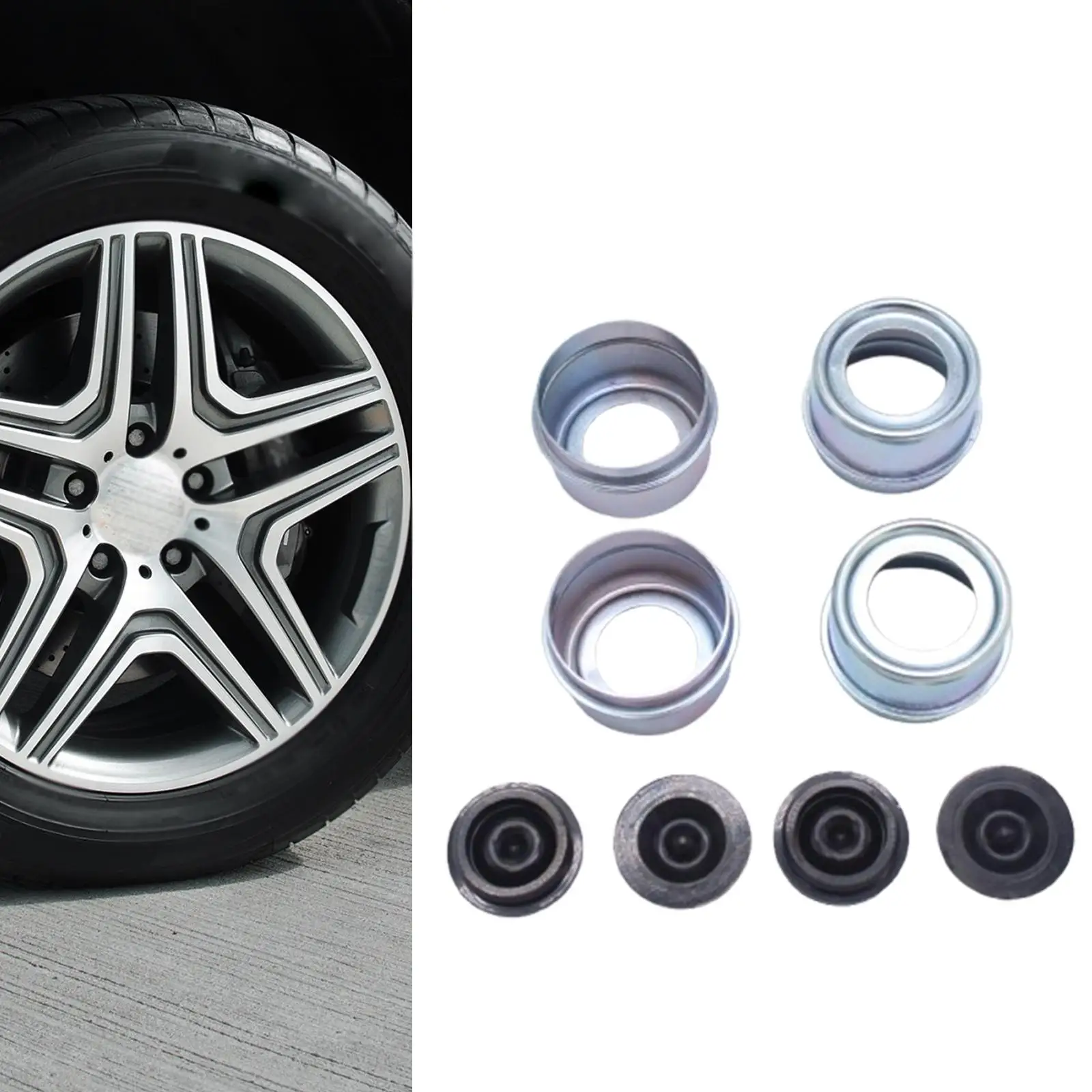 

Axle Wheel Hub Dust Cap Cup Grease Cover Replacement Metal Rubber Trailer Parts for Campers RV Maintenance Garage Repair