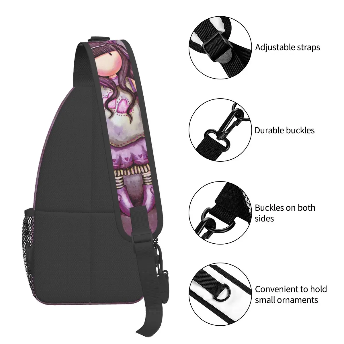 Santoro Gorjuss-mochila cruzada de pecho para muñeca, morral de hombro para senderismo al aire libre, mochila informal de dibujos animados