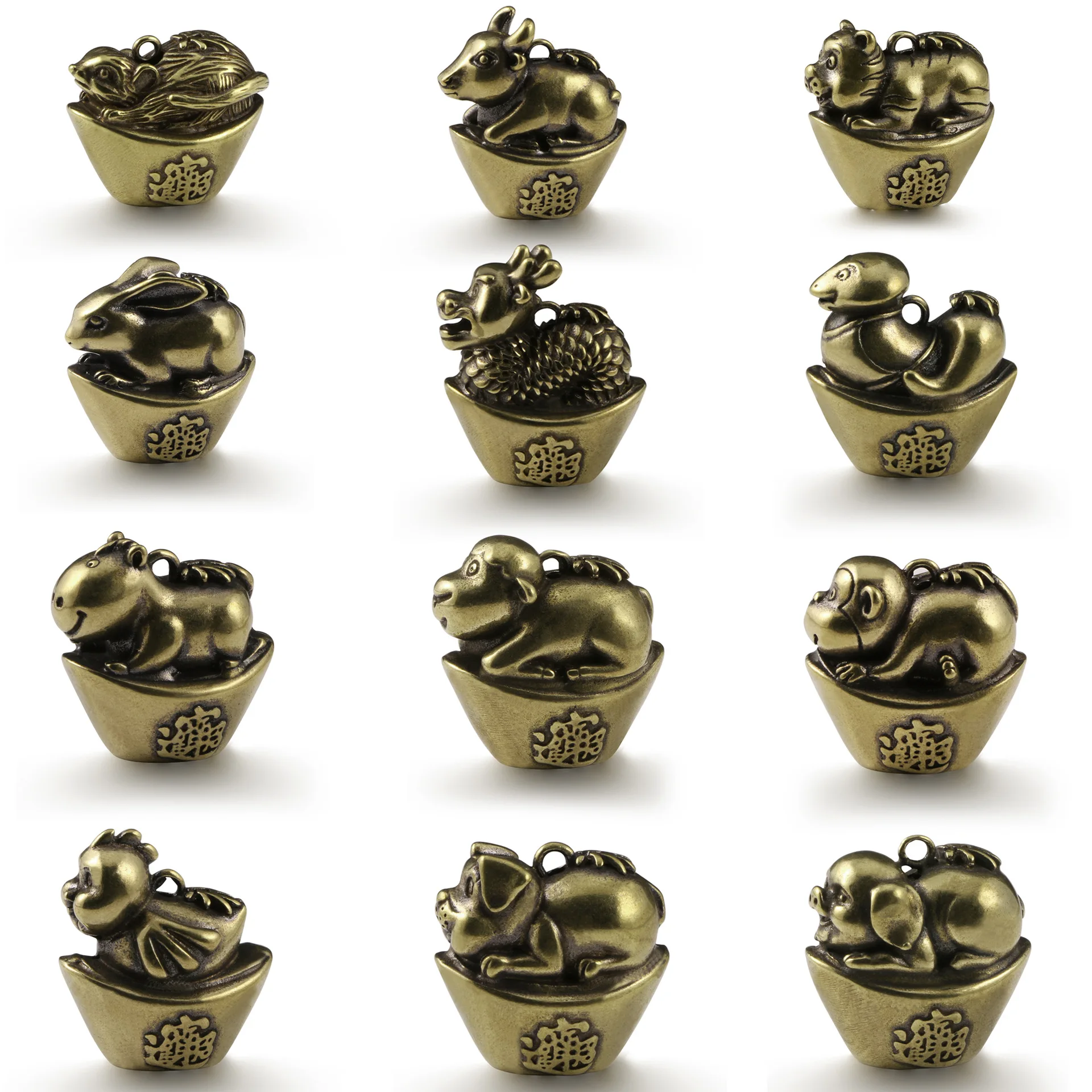 

2026 Year of The Chinese Zodiac Brass Figurines Gold Ingot Luck and Wealth Desk Decoration Feng Shui New Year Souvenir Gift