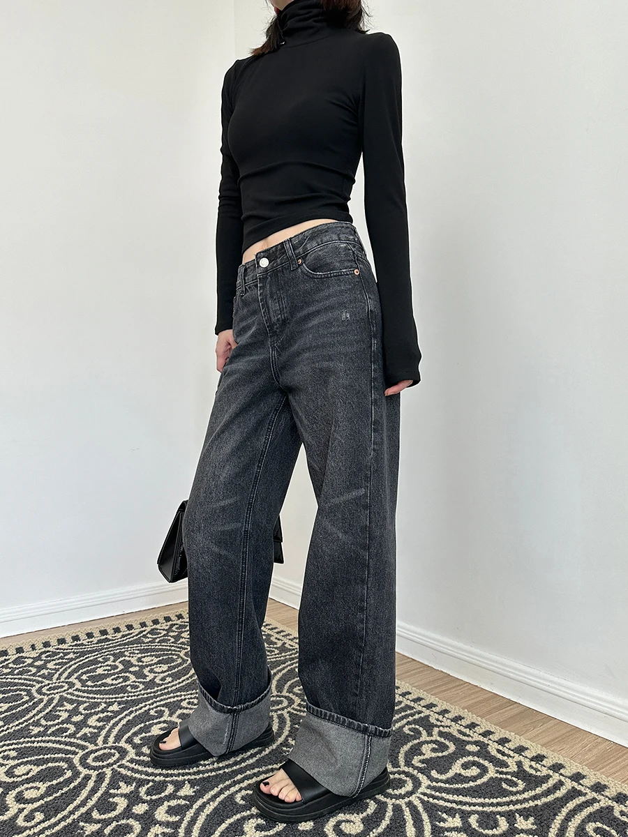 

Waed Bla ey High Waist Wide Leg Straight Jeans Women's Vintage Loose Fit Slimming Long Pants 's Eye Detail