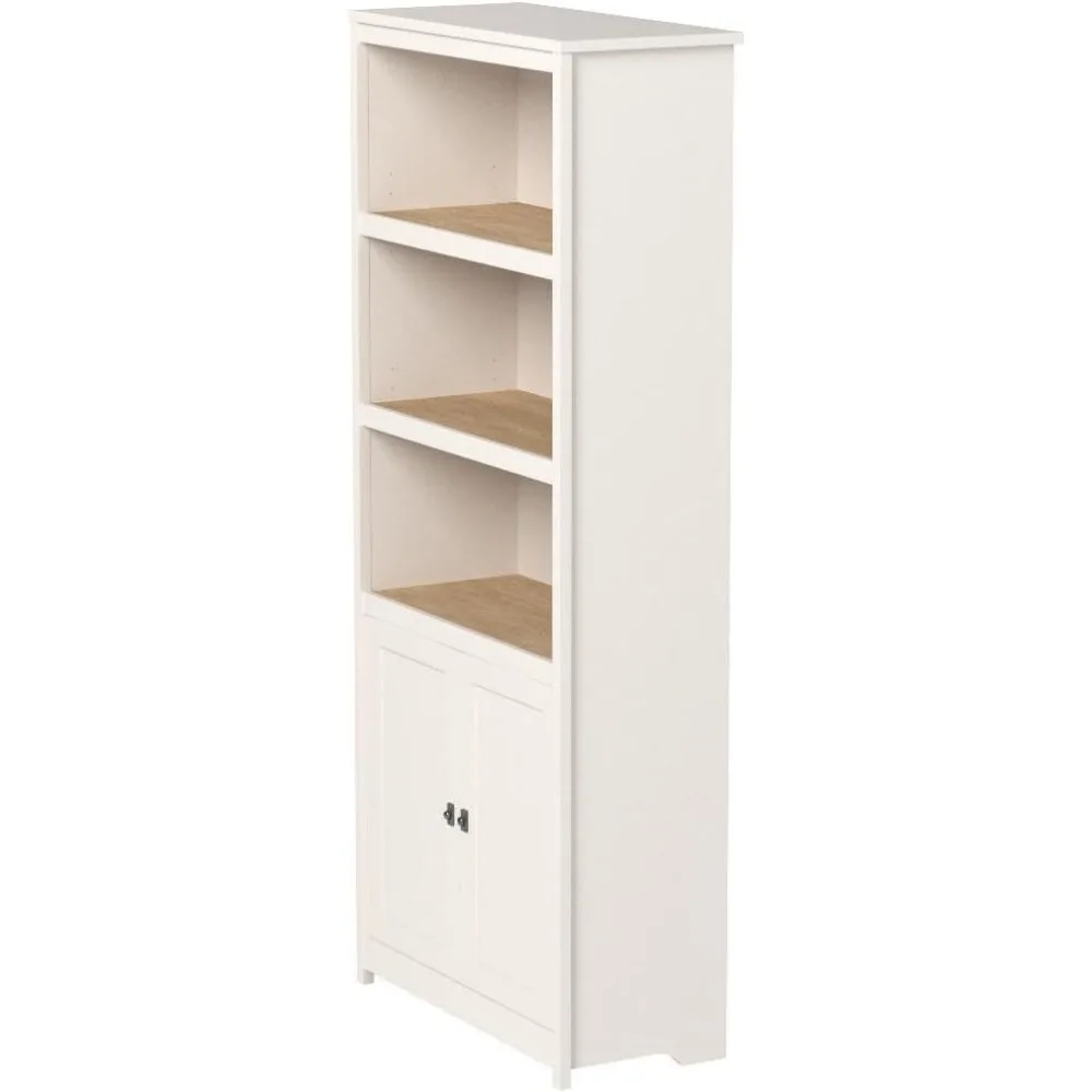 Sauder Cottage Road Library with Doors/book shelf, L: 29.29" x W: 13.98" x H: 71.5", Soft White finish