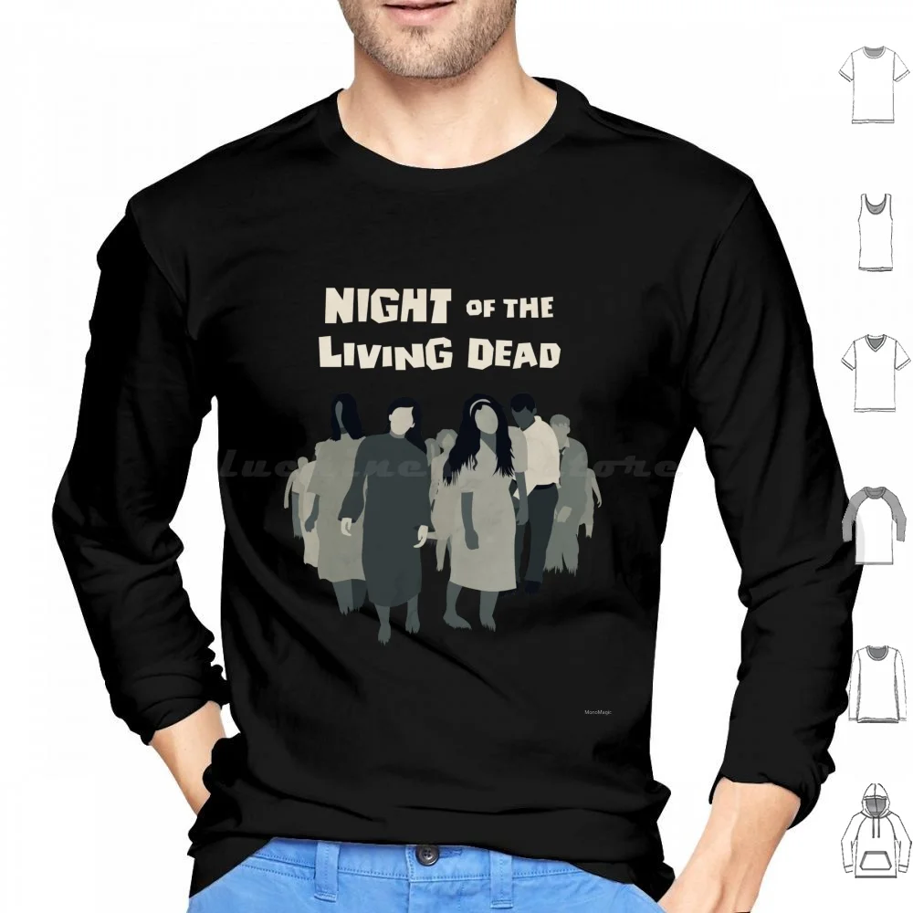 Night Of The Living Dead ( 1968 ) Hoodies Long Sleeve Night Of The Living Dead Classic Sci Fi Horror Retro Minimal