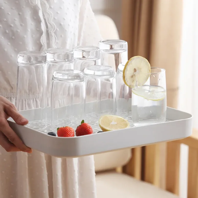 Double-layer Plastic Drain Tray Parlor Multi-purpose Tea Coffee Cup Fruit Tray Rectangle Kitchen Tableware Storage Drain Rack