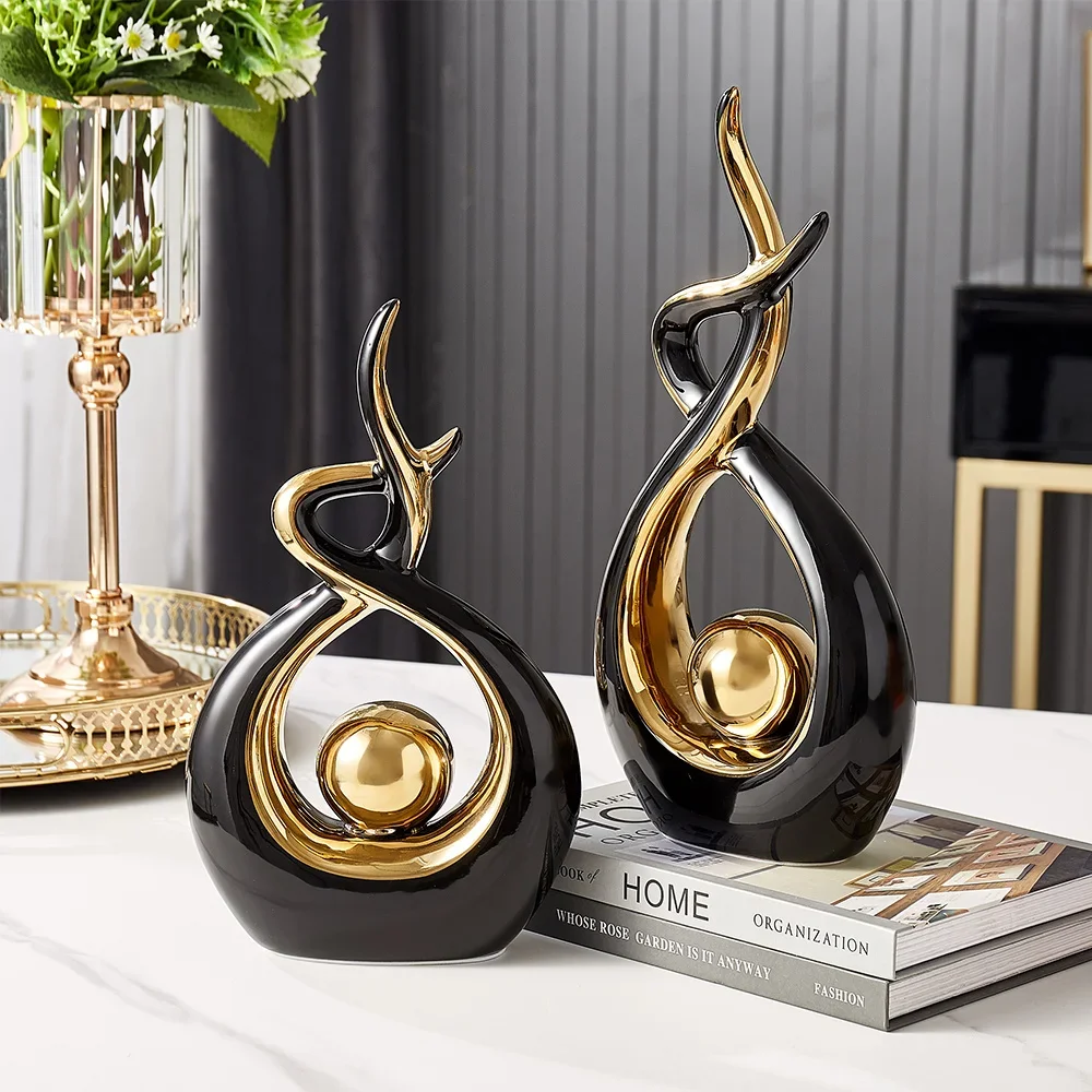 Golden art statue modern home office decor gift idea