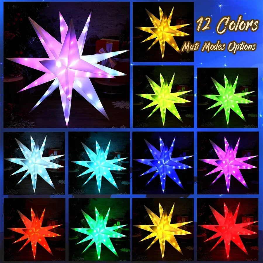 Dia40/50/60CM Smart Christmas Star Tree Topper Moravian Star Light LED Bluetooth App & RGBIC Remote Firework Starburst Light
