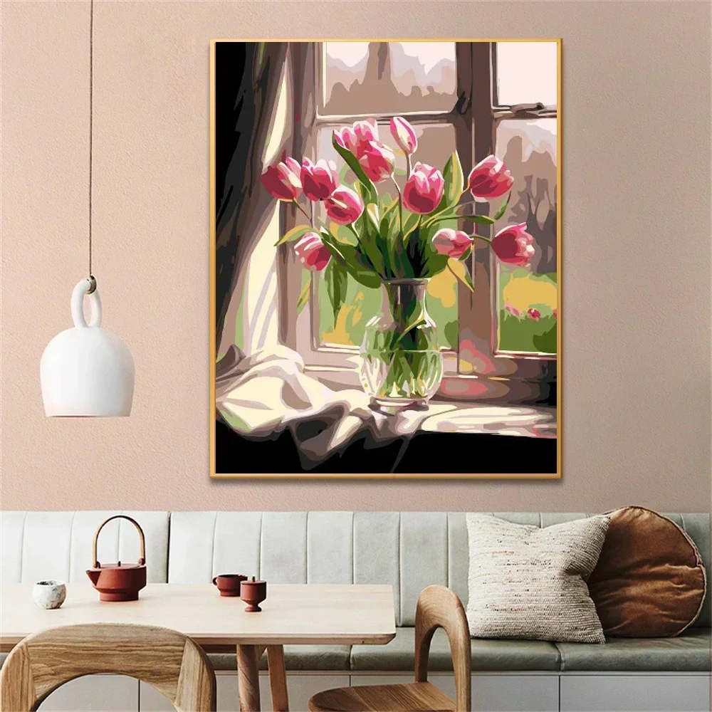 586407 Painting by Numbers For AdultPurple Tulips Shining On The Wind  Dropshipping Canvas Oil Paint by Number Home Decor