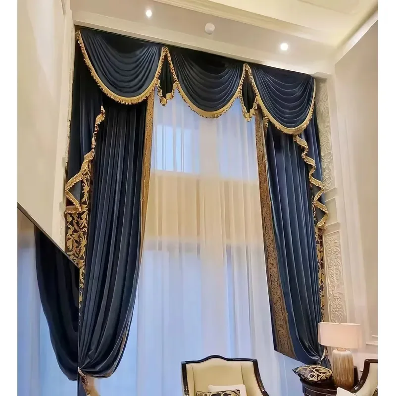 for Villa Curtains European American Style Luxury Retro Blackout Velvet Embroidered French Fabric