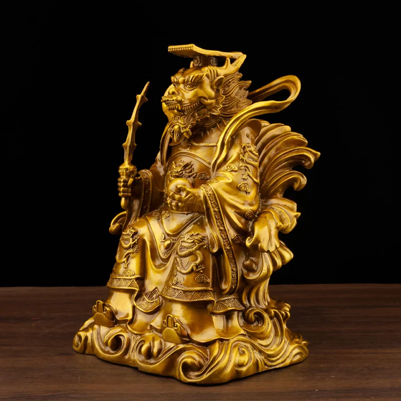 Pure Copper Statue, East , Four Sea , Seated Dragon King Holding A Sword, Home Living Room