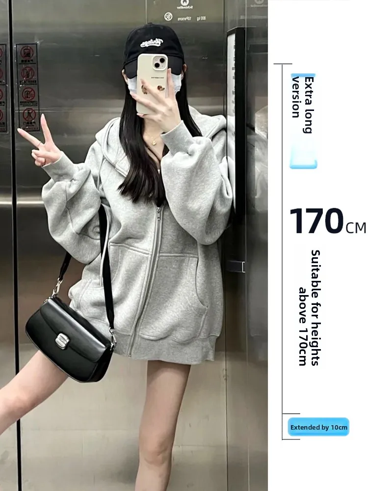 

Женская утепленная толстовка свободного кроя с капюшоном на молнии, осенне-зимняя, в корейском уличном стиле, удобная, повседневная