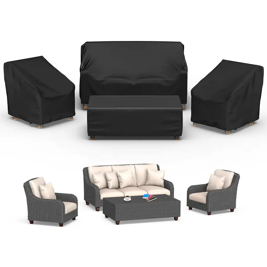 

Patio Furniture Covers, 4 Piece Outdoor Furniture Cover Waterproof includ Ourdoor Sofa Cover, 2 Chair Covers, Coffee Table Cover