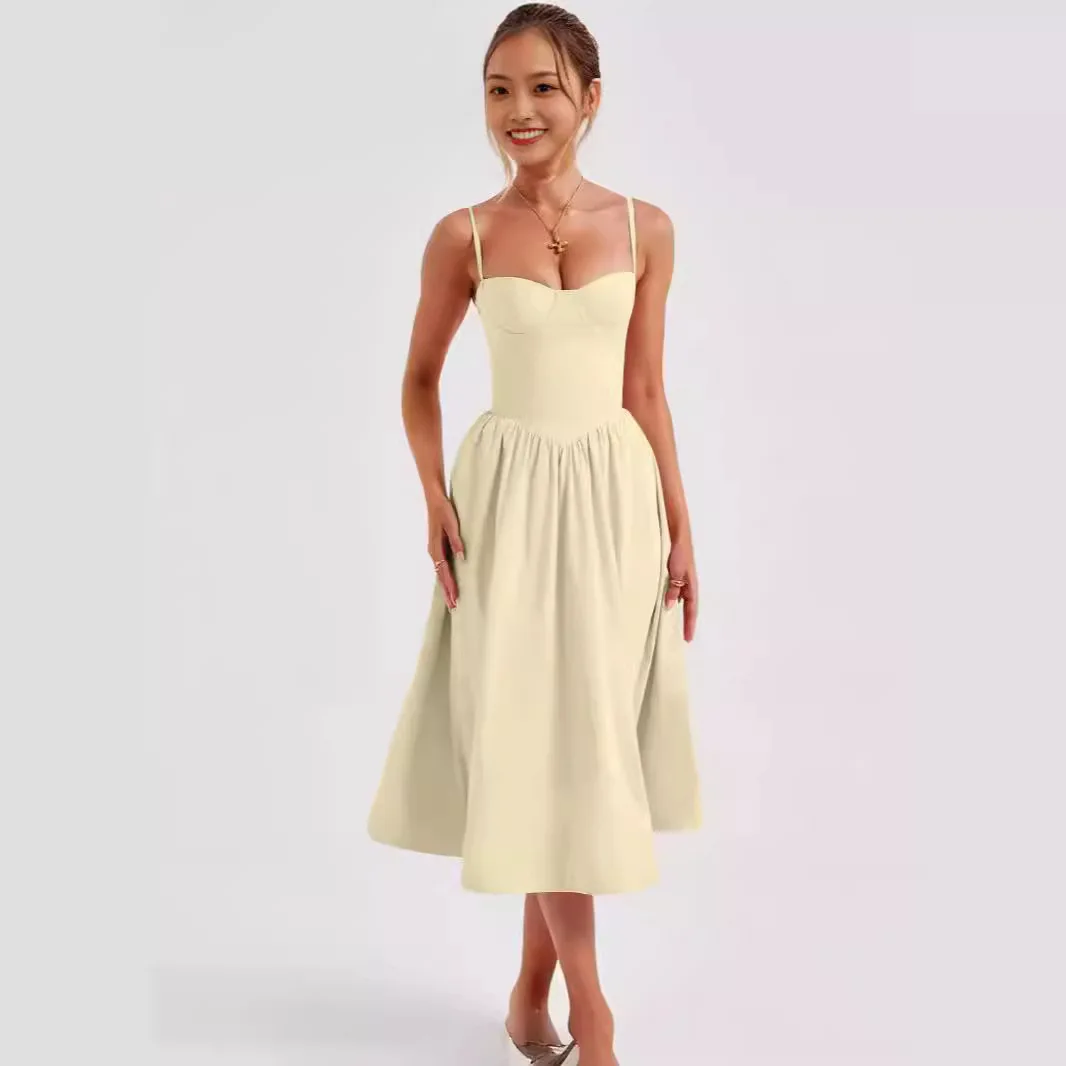 CPSYMYM 夏キャミソールドレスフレンチレトロロングドレスコートスタイルドーパミン着用スパゲッティストラップロングサスペンダードレス女性