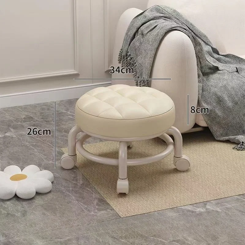 Universal Wheel Small Stool Home Pulley Low Stool Wheeled Bench Small Round Stool Sofa Stool Small Chair Plastic Backrest image 3