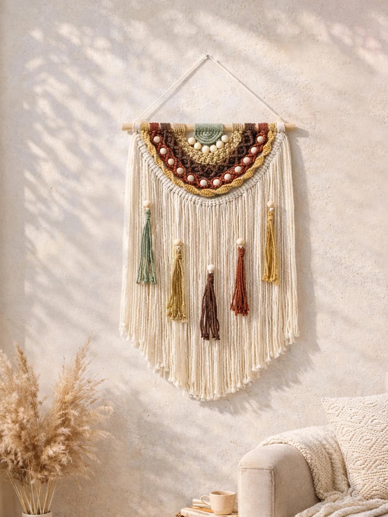 Boho Macrame Wall Hanging Colorful Woven Tapestry Nordic Rustic Wall Art Decor for Bedroom Living Room Farmhouse Ornament Gift