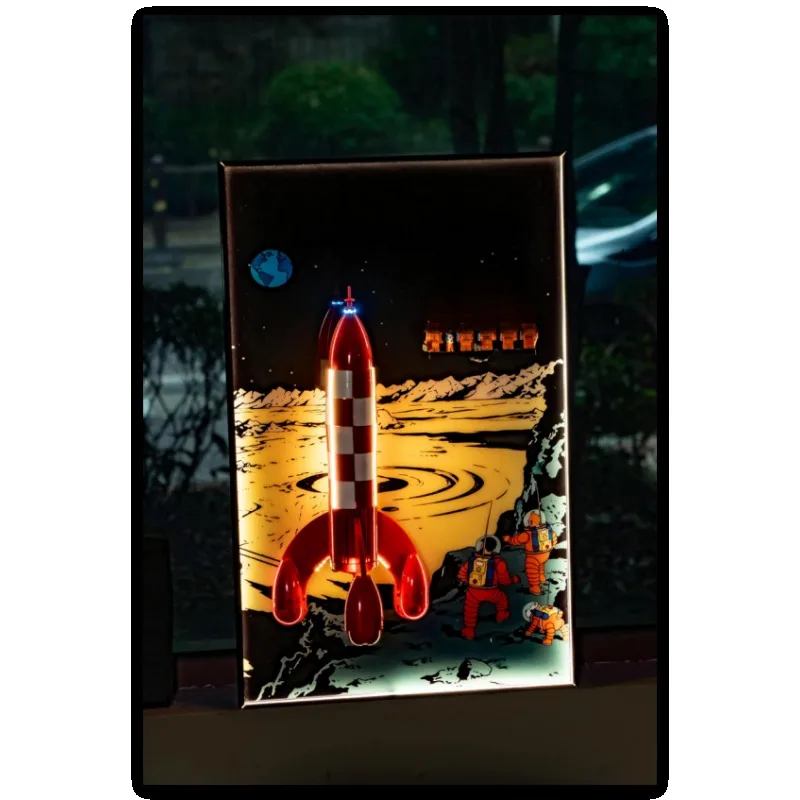 Wall Hanging LED Light Display Frame For 21367, Tabletop & Wall Mount Decor Display Box for Moon Rocket Assembled Model, 50×80CM