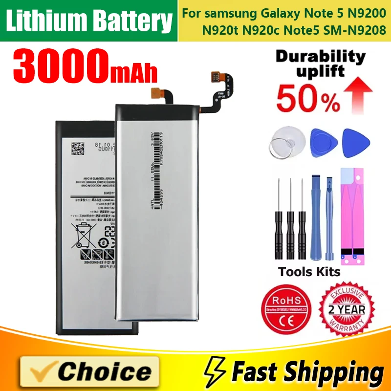 

3000mAh Brand New Replacement Phone Battery+Tool For Samsung Galaxy Note 5 N9200 N920t N920c Note5 SM-N9208 EB-BN920ABE/ABA