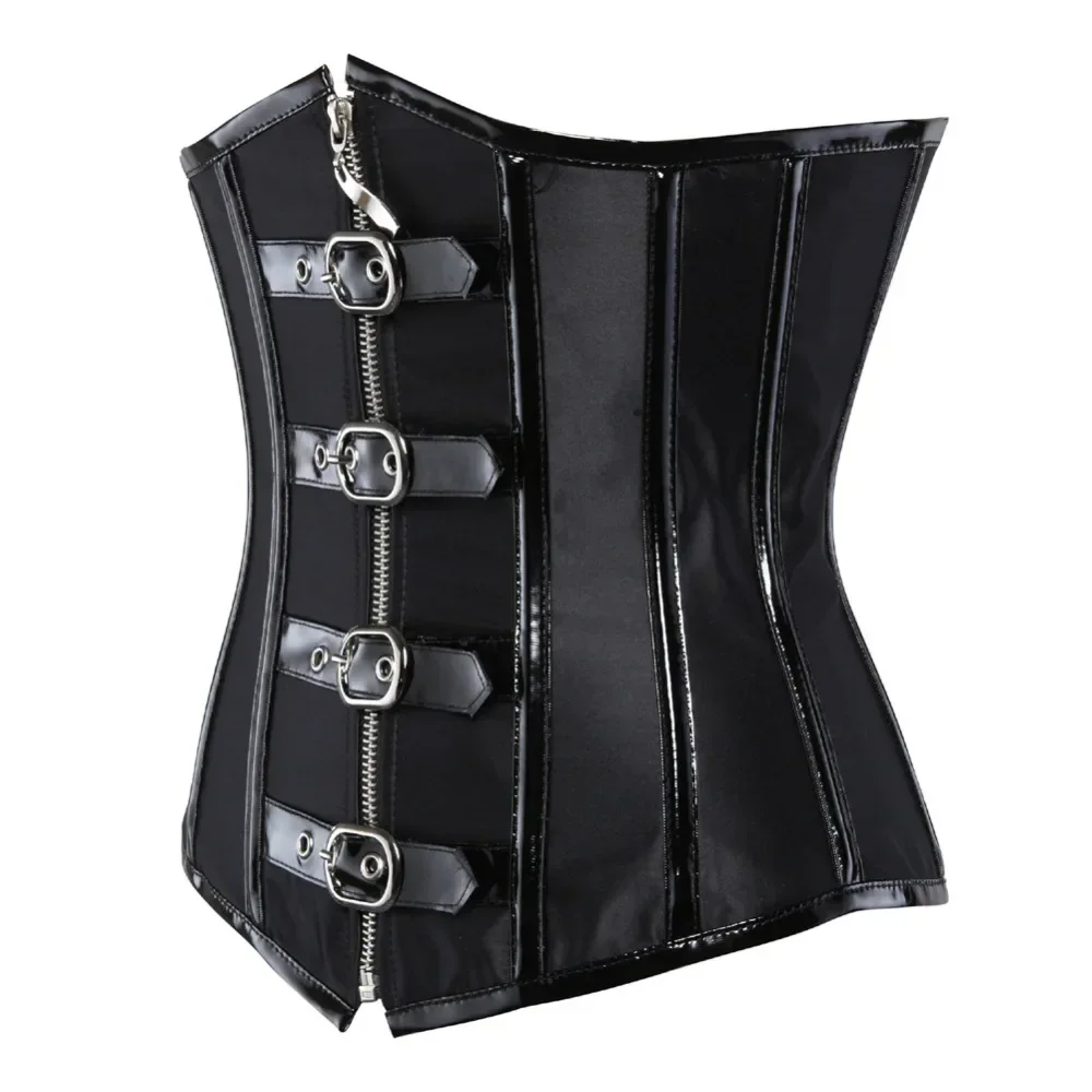 Corsets Bustier And Bustiers Wome Leather Underbust Corset Zipper Steel Boned Spiral Gothic Vintage Top Burlesque Plus Size