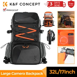 K&F Concept 32L Large Camera Backpack 17Inch Professional Waterproof Laptop DSLR Camera Bag With Rain Cover for Women Men Travel