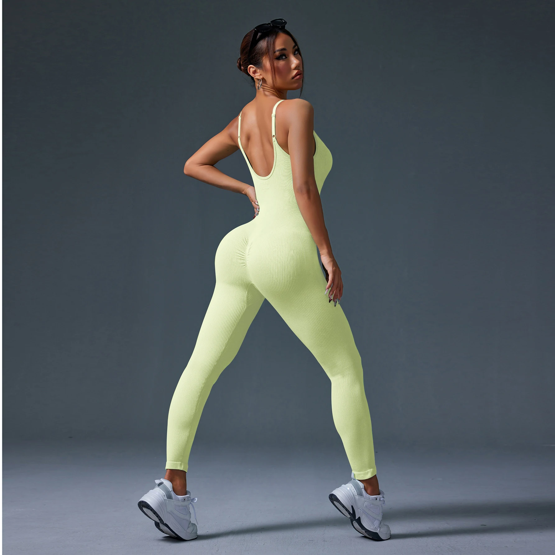 Wanita Bergaris Gym Celana Kodok Kebugaran Rajutan Mengerut Latihan Olahraga Leggins Latihan Elastis Butt Lifting Yoga Celana Romper