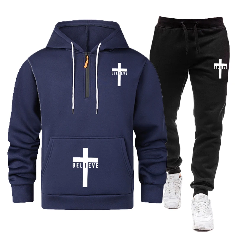 2-piece sports hoodie Men's brand Autumn/Winter zipper sweatshirt + drawstring pants men's sports hoodie running sportswear