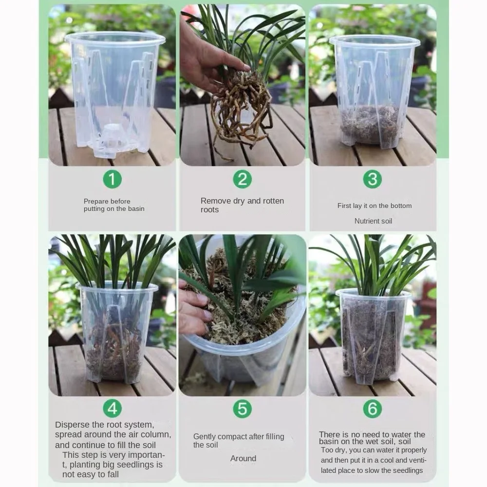 Plastic Transparent Flower Pot Round Square Accessories Phalaenopsis Orchid Potted Stomata Clear