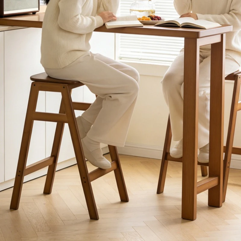 Solid wood stool Household stackable bench Living room Spare dining stool Thickened wood bench Dressing stool