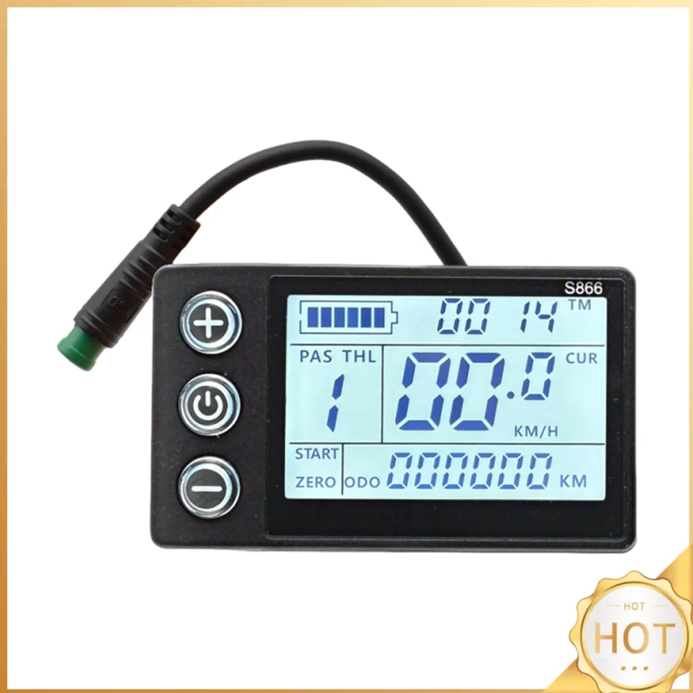 S866 B Full Function 5 Pin Waterproof Ebike Display for 24V/36V/48V E-Bike Smart Meter Dashboard Multi-Data Odometer Battery