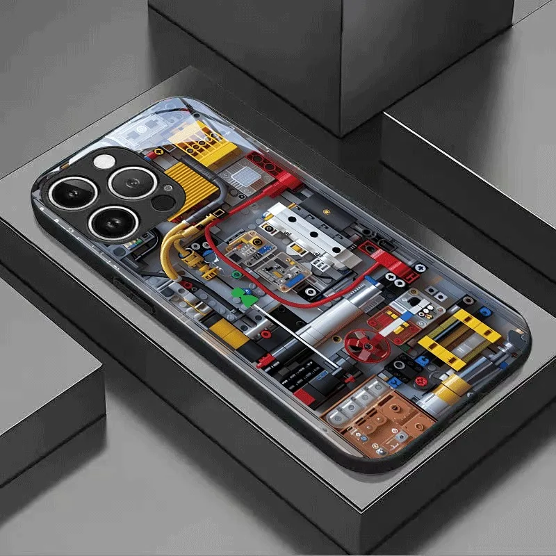 

Creative Mechanical Circuit Board Pattern Glass Phone Case For iPhone 11 12 13 14 15 16 17 Pro Max 16E 17Air 7 8 Plus XS X Cover