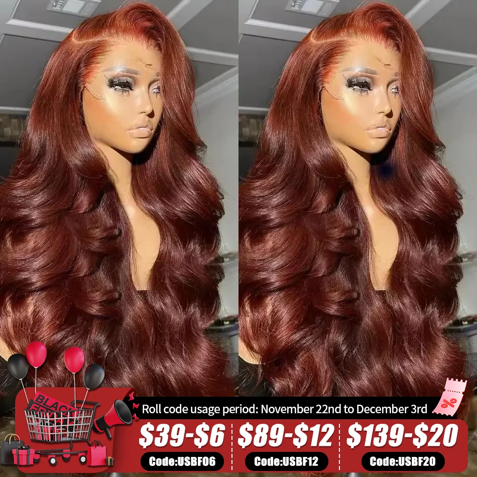 30 32 Inch Brazilian Reddish Brown 13x4 13x6 HD Lace Front Wigs Human Hair Body Wave 250% Colored Lace Frontal Wig For Women