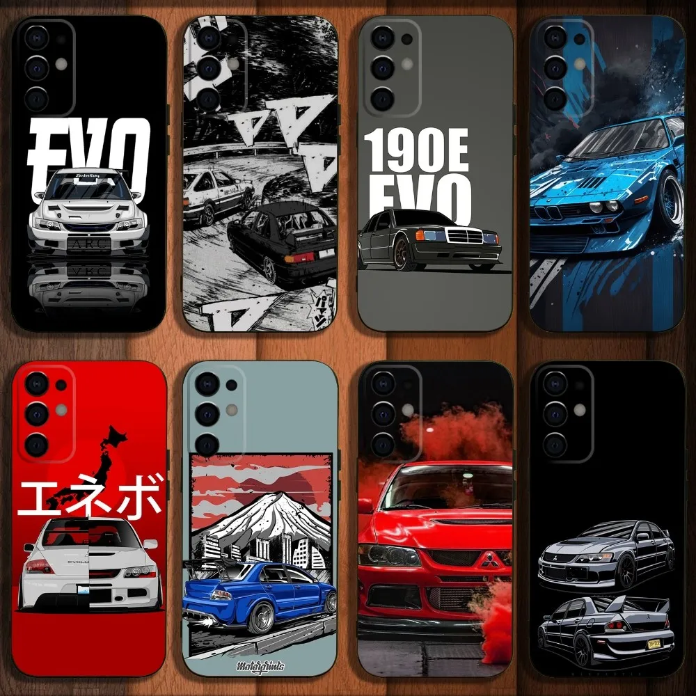 J-JDM Car E-Evo Phone Case For Samsung S24,S21,S22,S23,S30,Ultra,S20,Plus,Fe,Lite,Note,10,9,5G Black Soft Cover