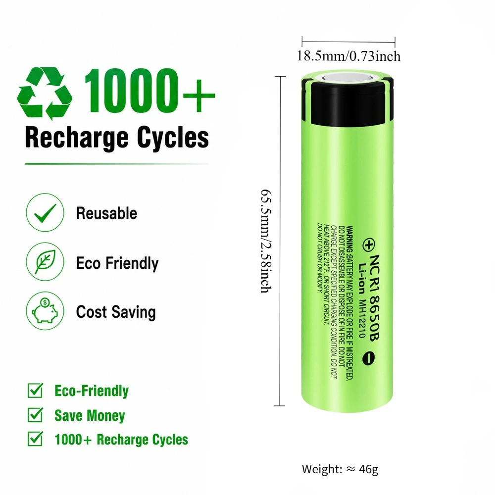 LiitoKala 18650 Akku 3400mAh 3.7V 34B Wiederaufladbarer Li-Ionen-Akku mit flachem Anschluss und hoher Kapazität für Taschenlampen, LED-Leuchten und Powerbanks – Detail 2