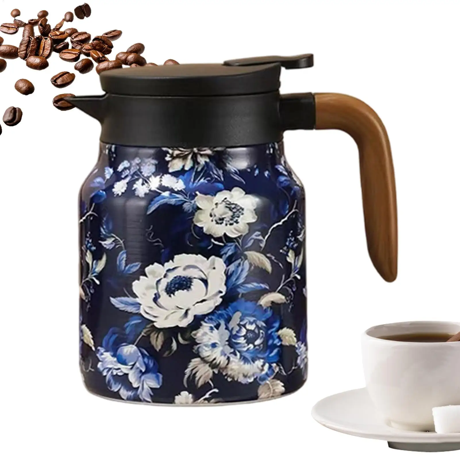 

Чайник с цветочным узором, термос из нержавеющей стали с встроенным ситечком, герметичный, винтажный, для чая и воды