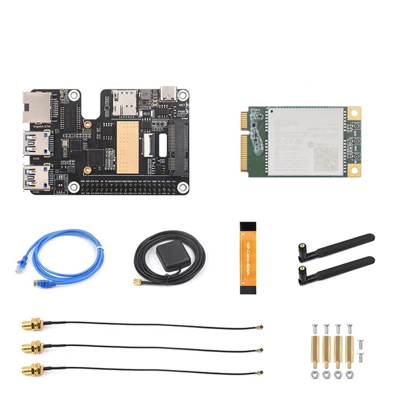 For Raspberry Pi 5 Pcle To Minipcle Gbe USB3.2 HAT+ Gigabit Ethernet With EG25-G 4G Module Supports Minipcie Interface