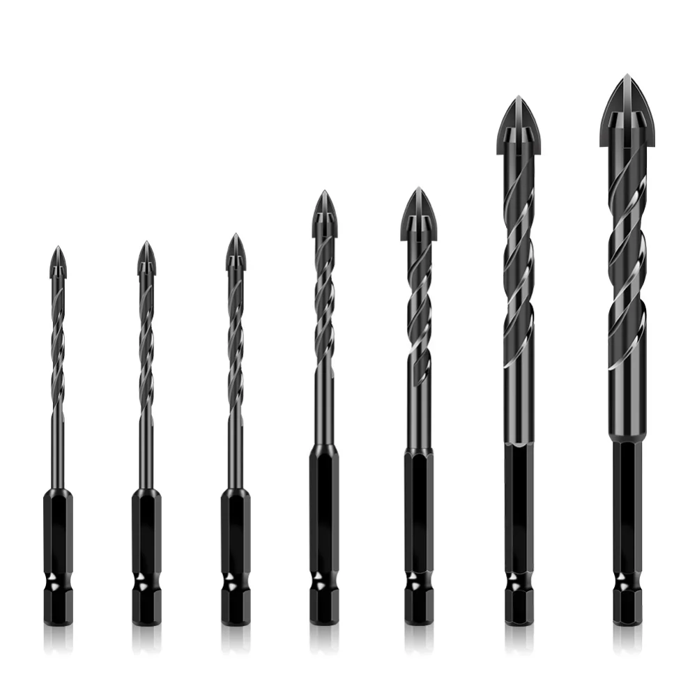 Hex Shank 4-Cutter Cross Tile Drill Bit Carbide Spear Drill Bits for Ceramic Tile Brick Concrete Glass Wood Metal Drilling view 6