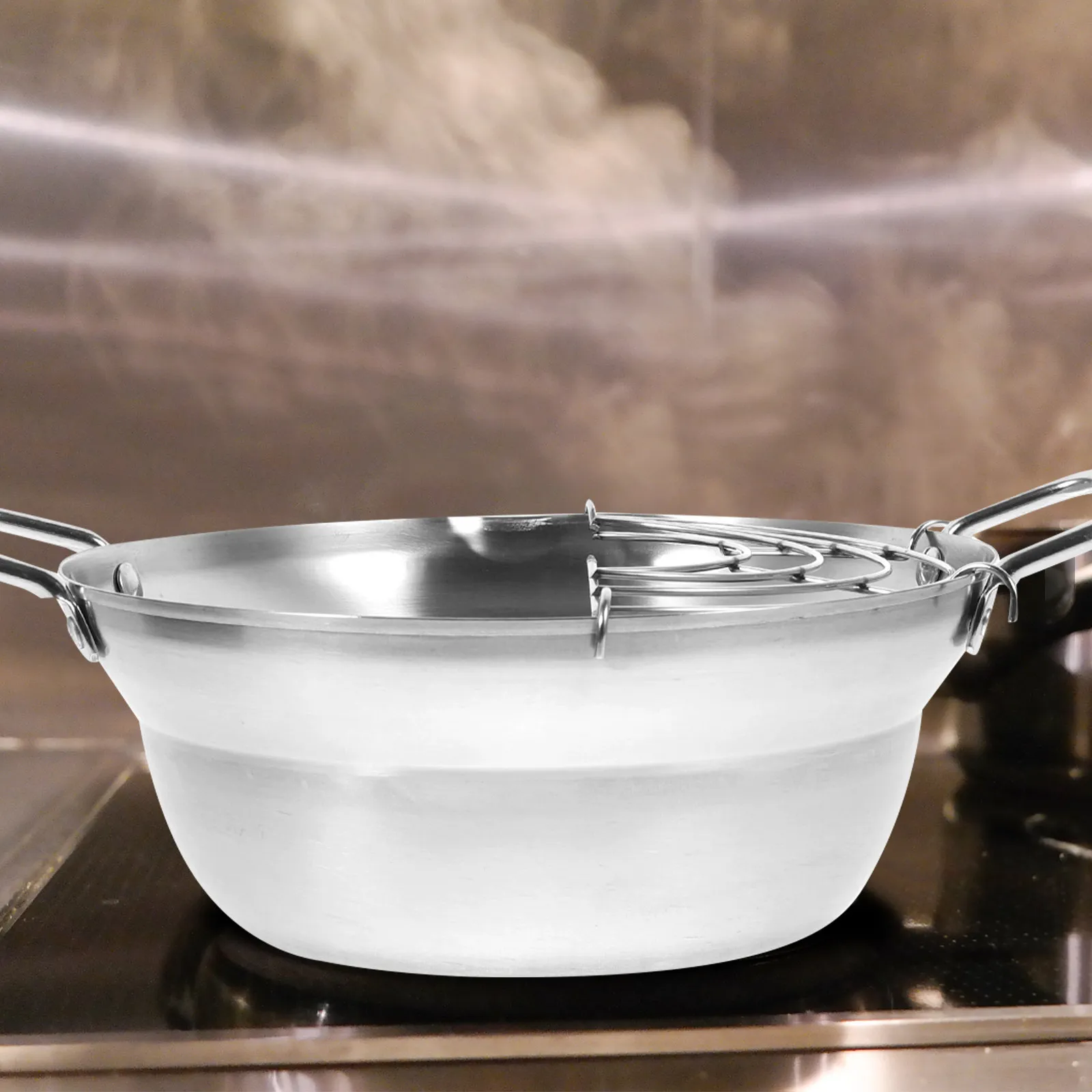 1 unidad de sartén antiadherente de inducción estilo japonés para tempura, mini freidora portátil con escurridor de acero inoxidable