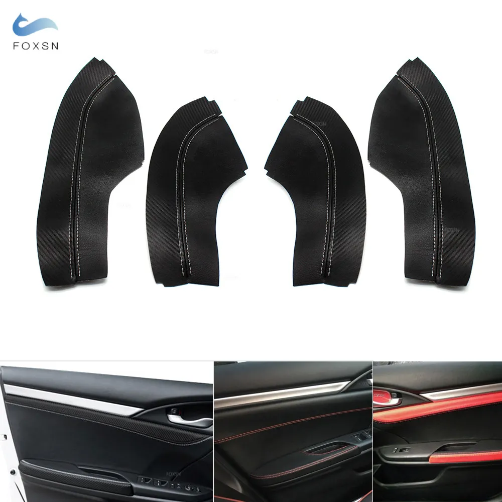 For Honda Civic 10th Gen 2016 - 2019 Car Interior Door Panel Armrest Handle Microfiber Leather Cover Only 4 Doors Model 4Pcs/set