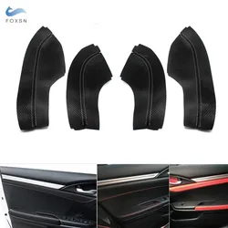 For Honda Civic 10th Gen 2016 - 2019 Car Interior Door Panel Armrest Handle Microfiber Leather Cover Only 4 Doors Model 4Pcs/set