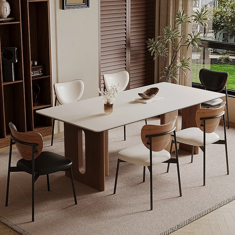 Light Luxury Cream Dining Table for Apartment Easy Assembly Reliable Performance Premium Quality Reinforced Frame Easy to Use