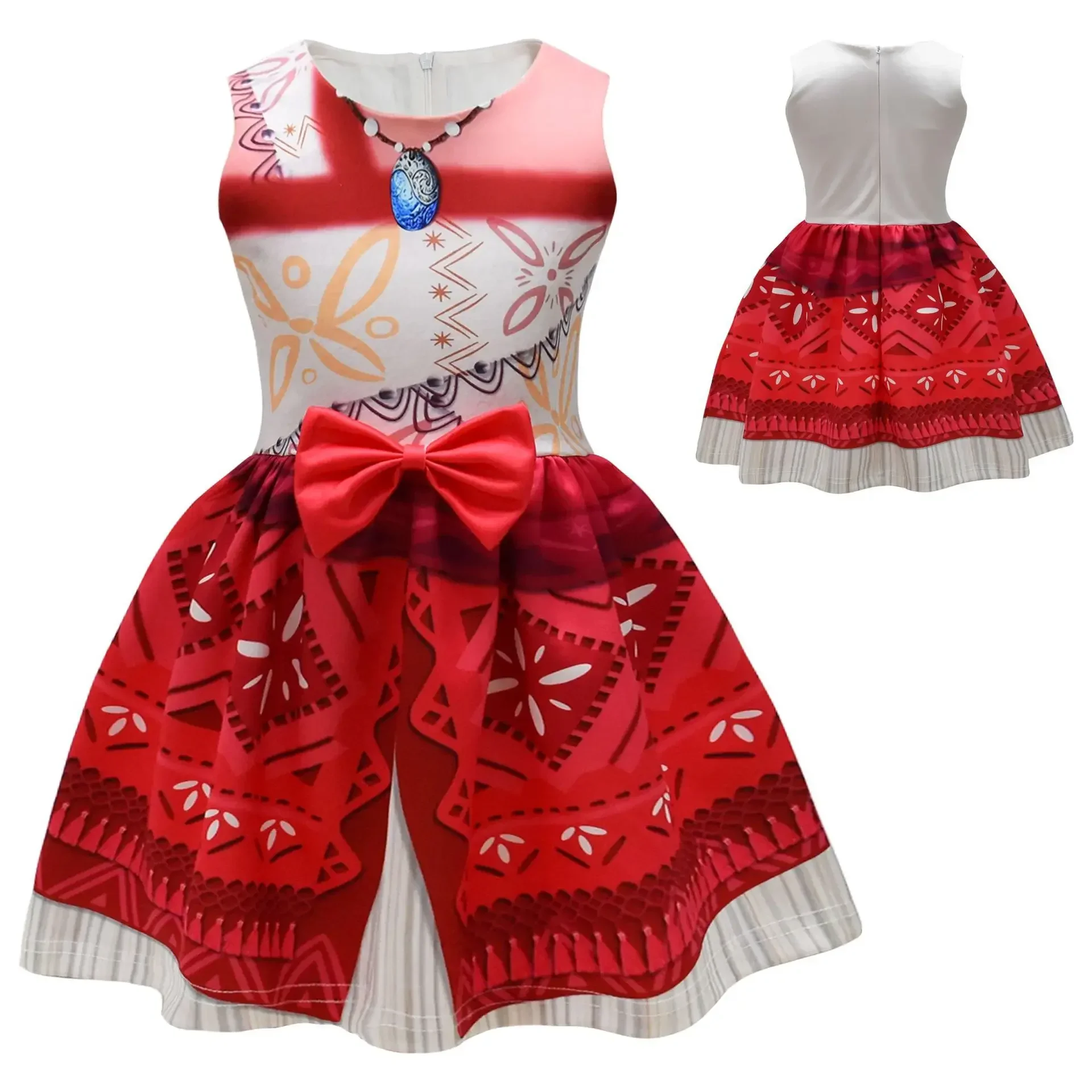 2024 Christmas New Moana Dress Bow Girls Cosplay Dresses Children's Clothing Girls Casual Dresses Surprise Gift for Kids