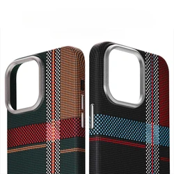 Color Collision Plaid Relief Magnetic Case for iPhone 16 15 17 Pro Max Hard Shell Hidden Magnets Back Cover Armor Phone Shields