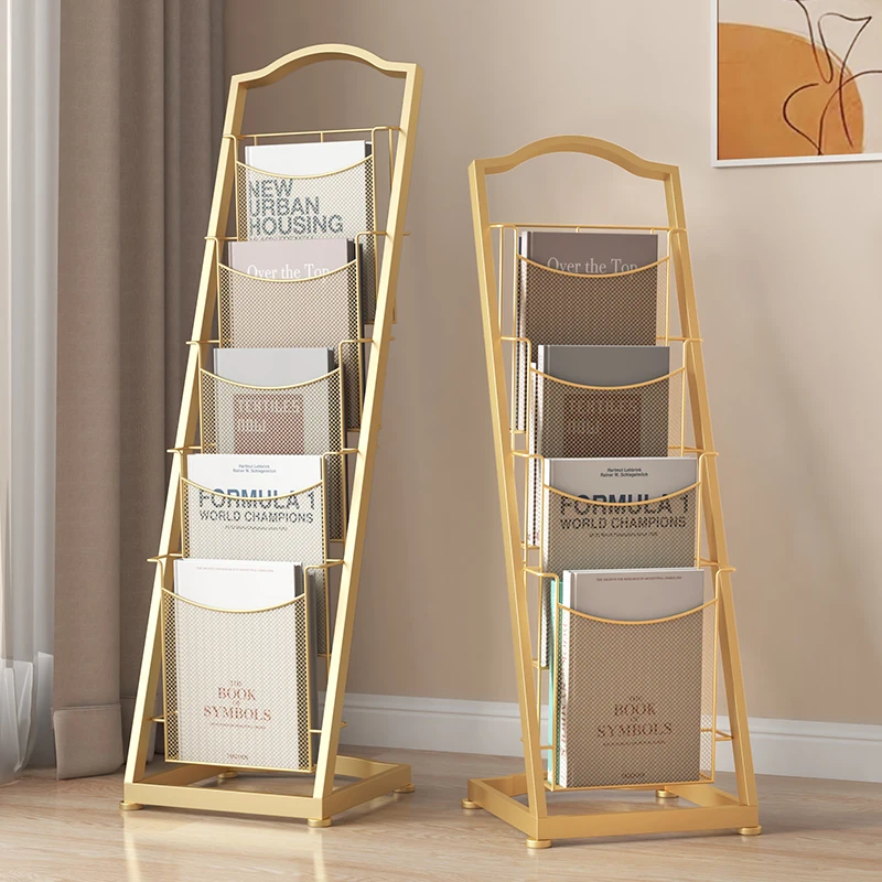 Office Iron Magazine Rack Industrial Newspaper Holder and Book Display Stand for Living Room Modern Home Library Storage Shelf