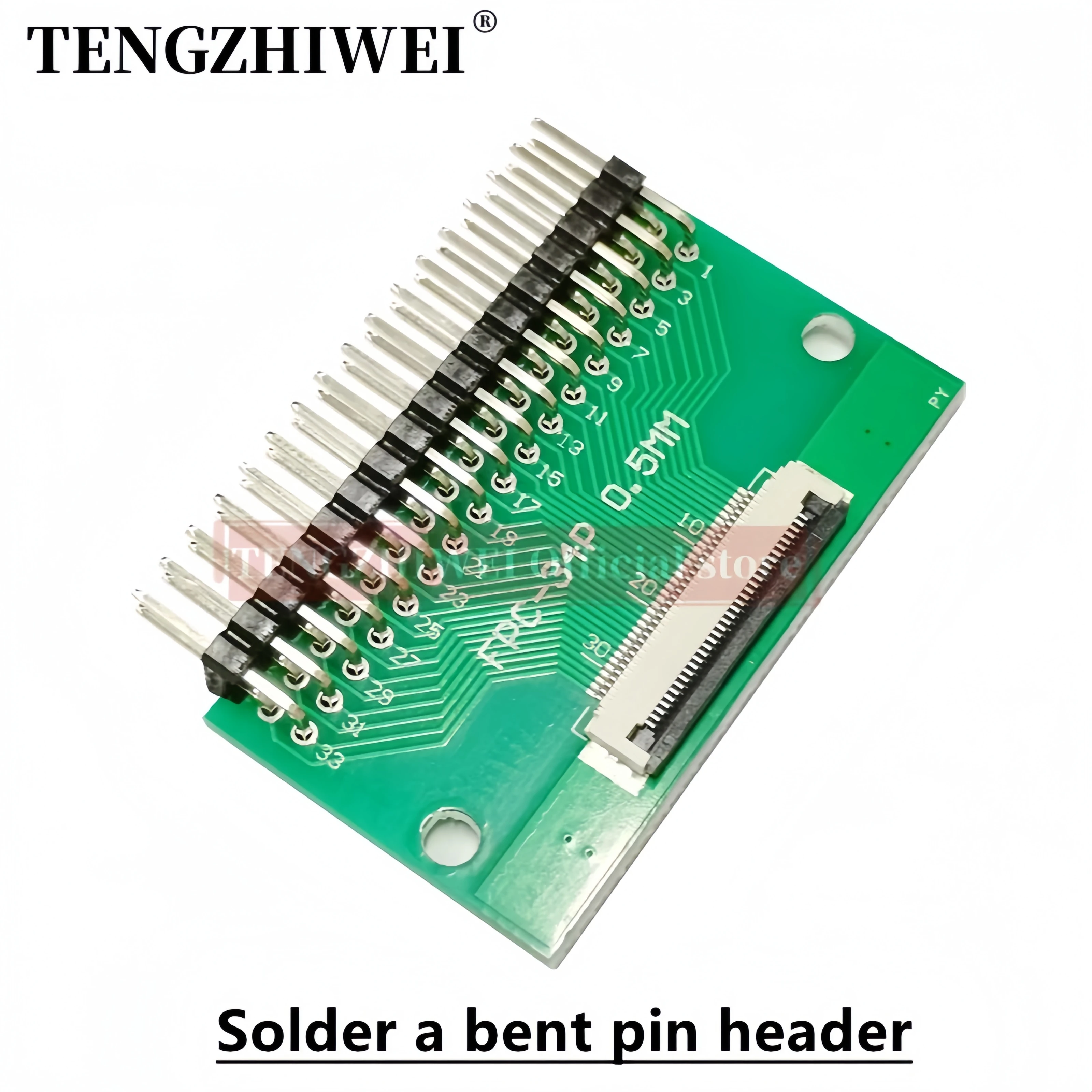 2PCS FFC/FPC adapter board 0.5MM-34P to 2.54MM welded 0.5MM-34P flip-top connector Welded straight and bent pin headers