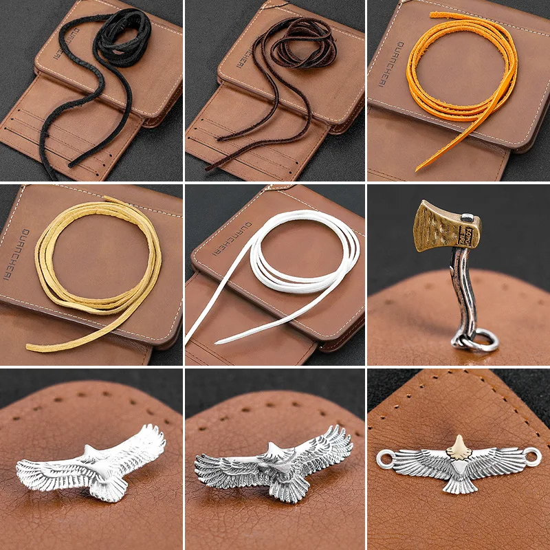 S925 sterling silver handmade DIY small pendant accessories retro  Cross wheel eagle hook glass bead silver jewelry